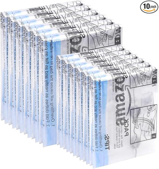 Amazon Basics Roll-Up Travel Compression Storage Bags for Clothes and Towels, No Vacuum Needed, Clear, 12 Count (6 Small & 6 Medium) (Pack of 10)