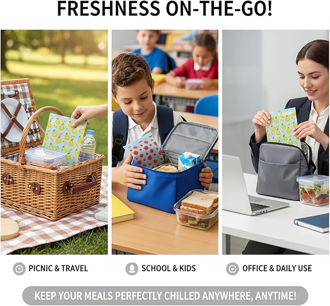 4pcs Ice Packs for Lunch Boxes & Coolers - Reusable,Lightweight Cooler Ice Pack for Food Freshness, Drinks Freezer - Non-Toxic Cooler for Picnic, School, Sports & Camping