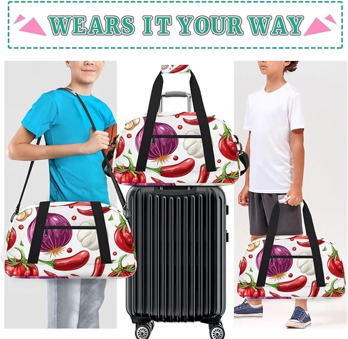 Chili Onion Tomato Kids-Duffel-Bags Gymnastics Dance Bag Carry-On Overnight Travel Gym Lightweight Dance Sports Bags For Girls Boys Kids，
