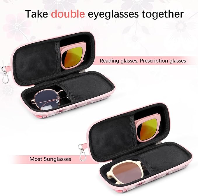 Double Eyeglasses Case Hard Shell Dual Sunglasses Organizer with Zipper Closure Travel Eyewear Storage for Vehicle