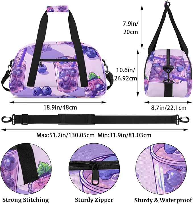 Blueberry Juice Kids-Duffel-Bags Gymnastics Dance Bag Carry-On Overnight Travel Gym Lightweight Dance Sports Bags For Girls Boys Kids，