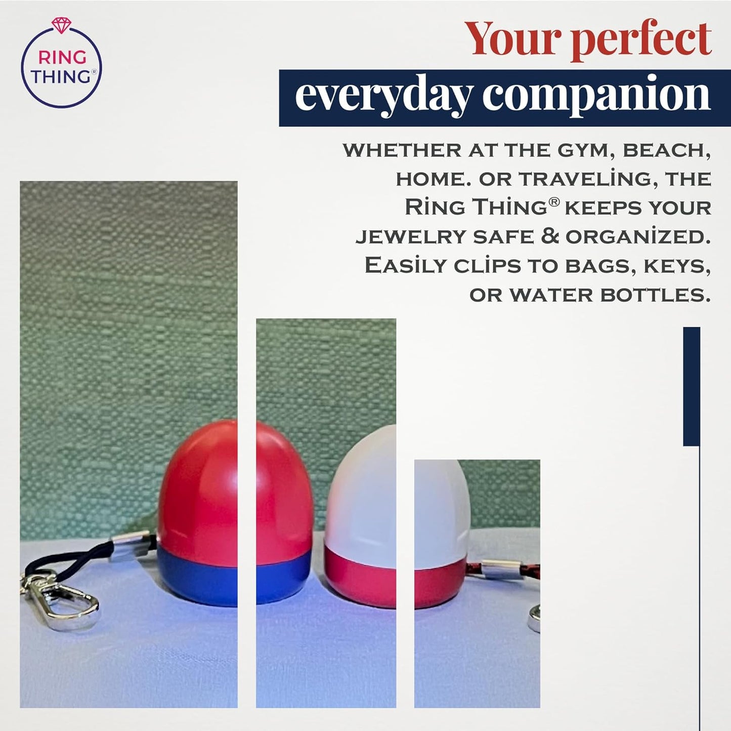 RING THING - Ring Holder Keychain, Jewelry Organizer and Storage, Portable Waterproof Ring Holder, Pill Box Keychain Container, Gym Accessory, and Travel Ring Case (Duo - Flag)