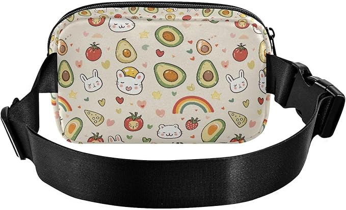 Kawaii Avocado Rabbit Rainbow Fanny Pack for Women Men Water Resistant Fashion Waist Packs with Adjustable Strap Belt Bag for Travel Workout Jogging Hiking 21219082