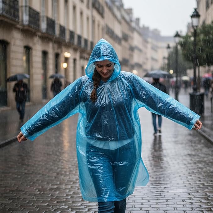 10 Pack Clear Rain Ponchos for Adults Disposable Clear Extra Long Emergency Poncho with Hood Ponchos Unisex Waterproof Raincoat for Outdoor Activities, Camping, Concerts Essentials, Random Colors