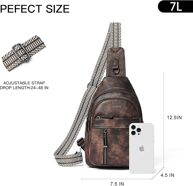 7L Sling Bag For Women Men Backpack Fanny Pack Crossbody Chest Travel Shoulder Belt Bags Purse Handbag PU Leather