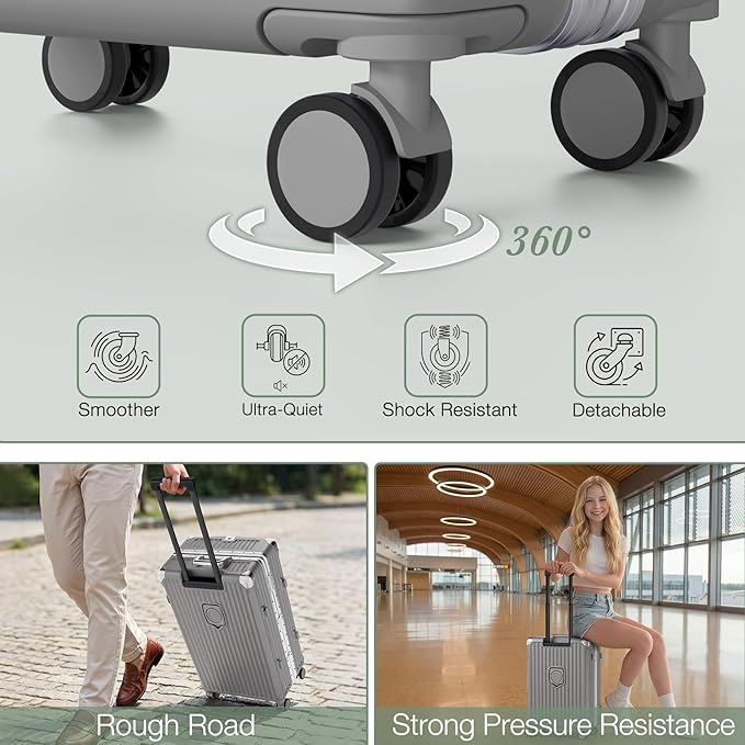 Krute No Zipper Carry On Luggage 20 Inch Suitcase with Wheels PC Aluminum Frame Zipperless Luggages with Cup Holder and Charger Hard Side TSA Approved Travel Suitcases