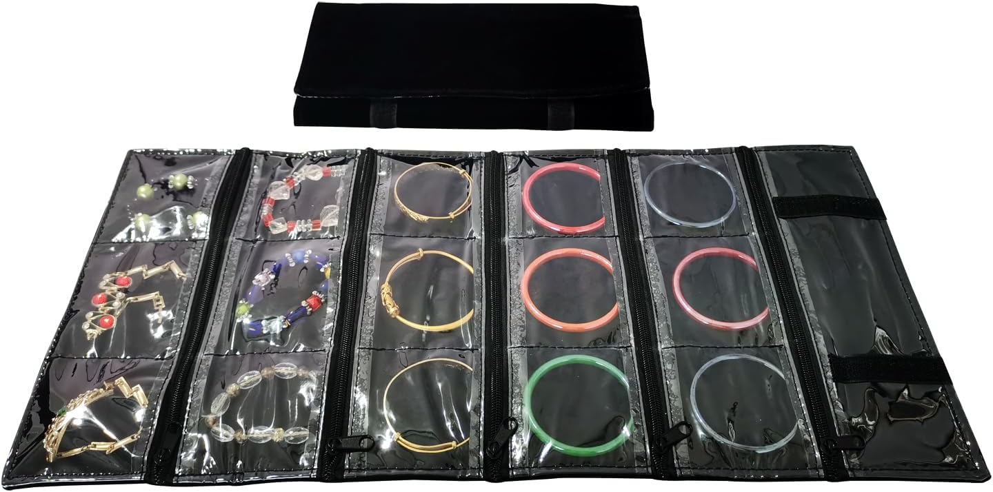 Travel Jewelry Roll Bag Portable Organizer Pouch With Grids&PVC Cover Storage Bags for Necklace, Bracelet, Bracelet,Ring, Badge, Pendant