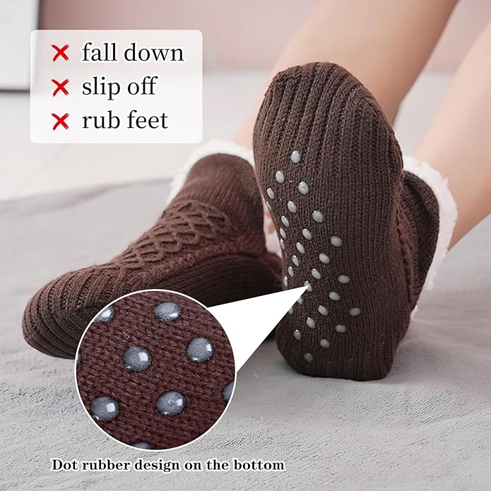 Warm Slipper Socks for Women Indoor Soft Cozy House Sock Shoes Non-Slip Knitted Socks Fuzzy Thermal House Slippers