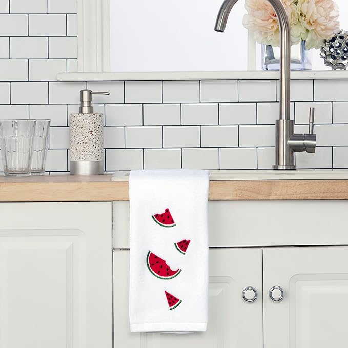 SKL Home Tossed Watermelons Hand Towel 2pc Set for Bath/Kitchen/Bar & Gift, Optic White