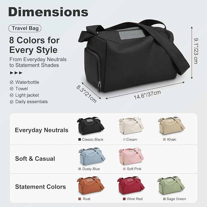 Women's Mini Gym Bag Crossbody, Everyday Sling Duffel with Shoe Compartment & Wet Pocket, Water-Resistant Travel Bag, Black