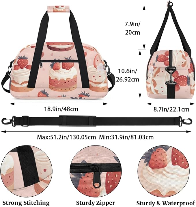 Cream Strawberry Cake Kids-Duffel-Bags Gymnastics Dance Bag Carry-On Overnight Travel Gym Lightweight Dance Sports Bags For Girls Boys Kids，