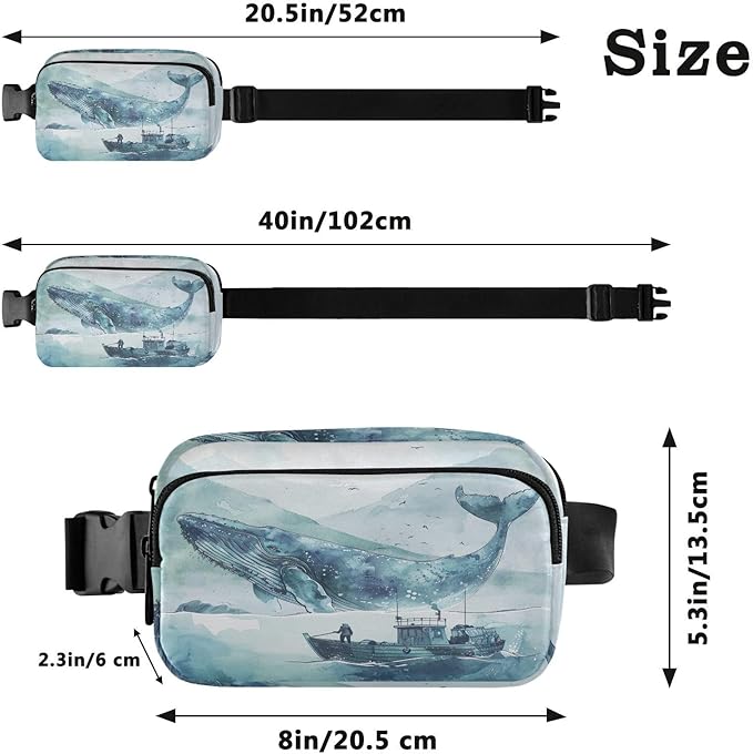 Ocean Sea Whales Boat Fanny Pack for Women Men Water Resistant Fashion Waist Packs with Adjustable Strap Belt Bag for Travel Workout Jogging Hiking 21220675