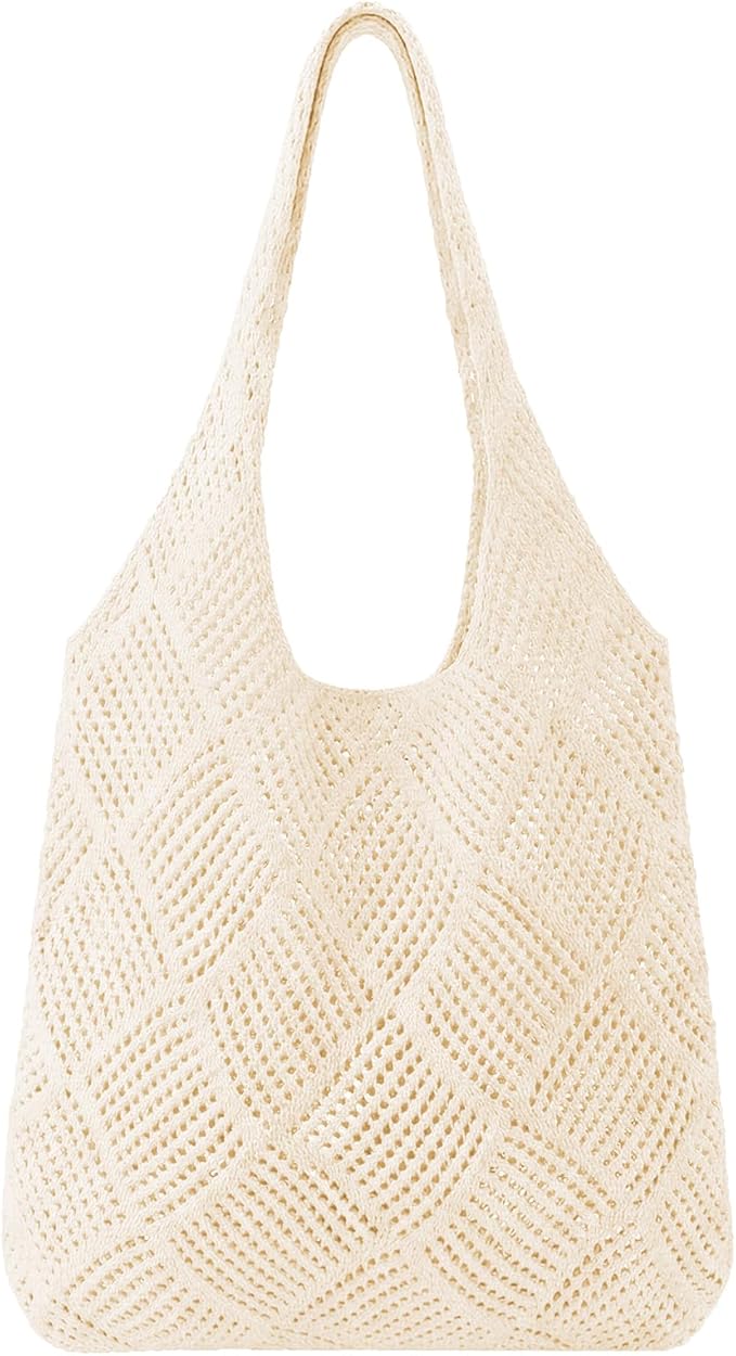 SUOSDEY Crochet Mesh Beach Tote Bag, Knit Summer Vacation Aesthetic Boho Tote Bag for Women