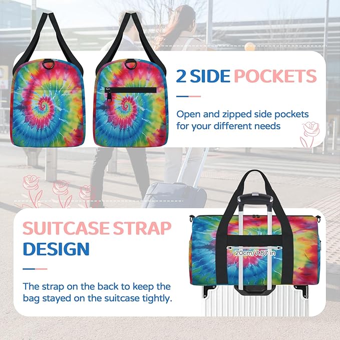 Tie Dye Farmhouse Gym Bag for Women 17 inch Waterproof Carry On Overnight Weekender Bag Sports Duffel Tote Bags for Travel Workout