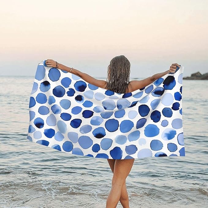 Blue Dot Sand Free Beach Towel – 27.5"X55" Quick Dry Microfiber Beach Towels for Travel, Swimming, Pool, and Camping, Absorbent and Compact Beach Essential for Women, and Men