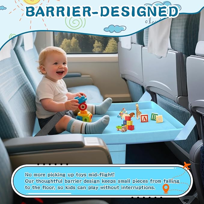 Toddler Airplane Bed - Airplane Seat Extender for Kids - Barrier Designed Flyaway Kids Bed Airplane with Pockets - Portable Plane Bed Foot Rest for Flights Travel Essentials Blue