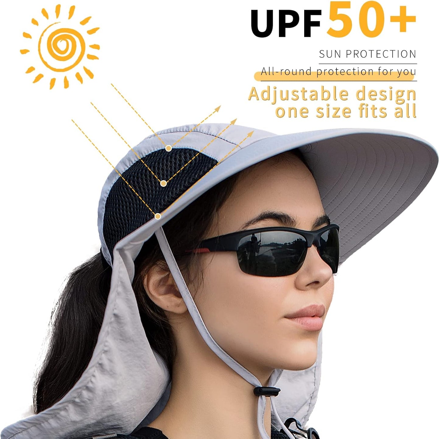 Sun Hat for Men Women with Neck Flap,UPF 50+ UV Protective Hiking Fishing Hats,Wide Brim Sun Hat for Women&Men