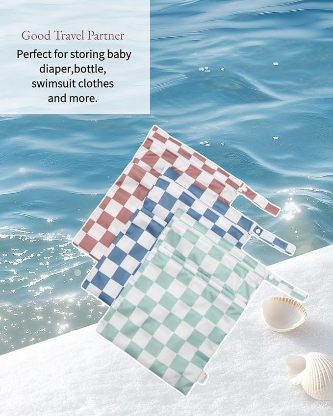Wet Dry Bag Reusable Waterproof Swimming Bag Travel Beach Pool Yoga Gym Bag for Baby Cloth Diaper Swimsuits Wet Clothes Two Zipper Pockets 3 Pack 3L24