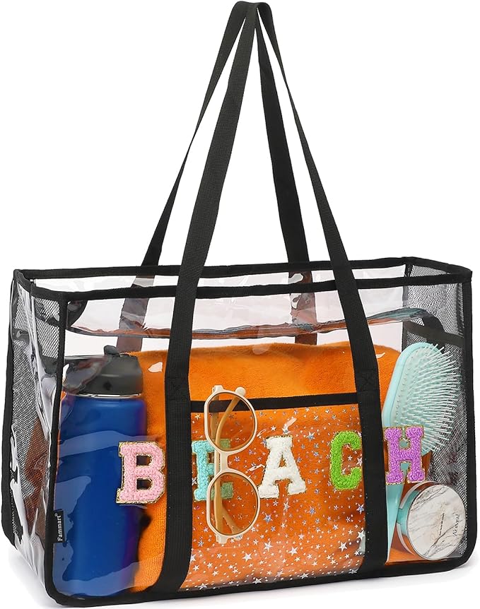 Clear Beach Bag for Women, Large Pool Tote Cruise Vacation Essentials - Zipper Closure, Waterproof, Sandproof