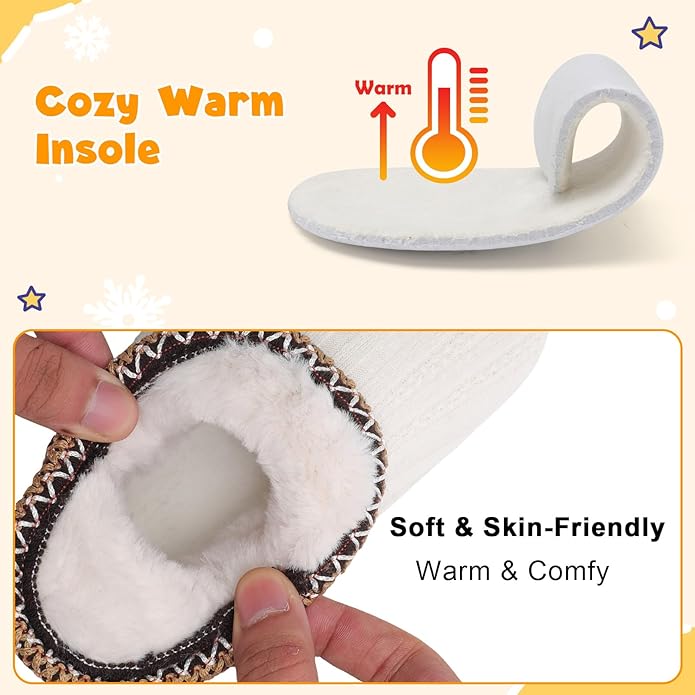 LeIsfIt Toddler Slippers Boys Girls Cozy Warm House Shoes Kids Non-slip Winter Slipper Booties Slip on Plush Lining Sock Slippers
