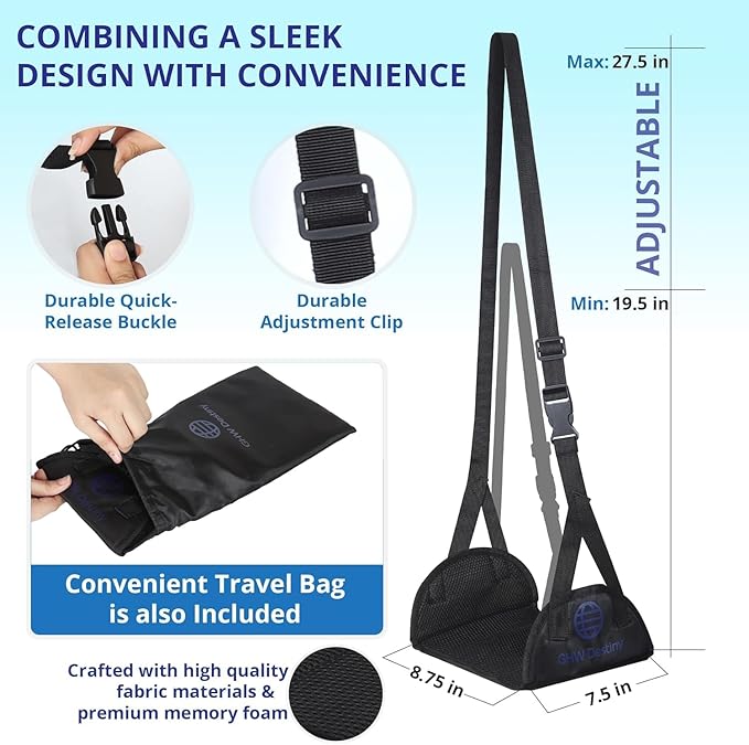 Airplane Foot Hammock for Plane Travel with Memory Foam, Adjustable Airplane Foot Rest & Foot Hammock with Flat Base Best Plane Travel Essentials for Long Flight Comfort & Relaxation
