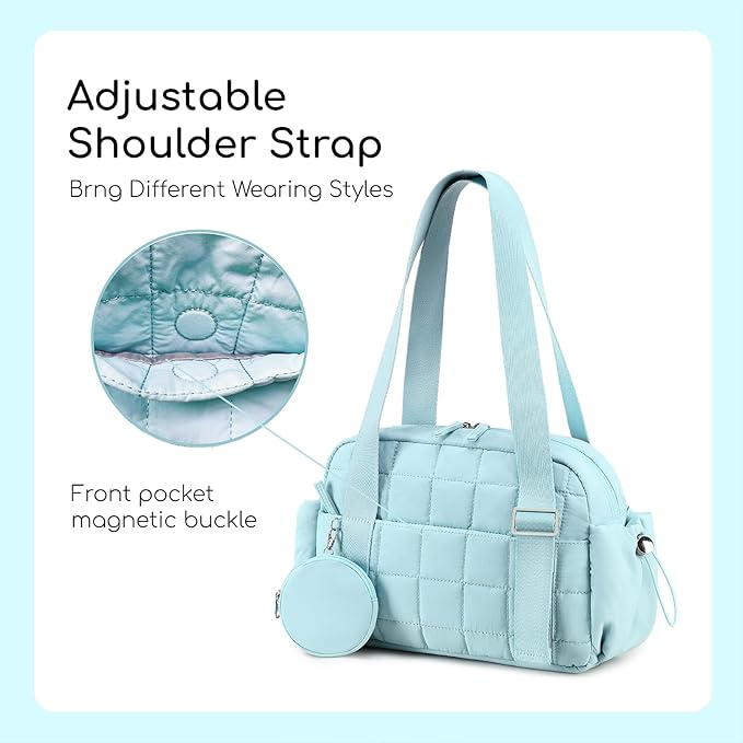 CAMTOP Mini Gym Bag for Women, Small Gym Tote Bag Puffy Quilted Sports Duffel Bag with Wet Compartment and Coin Purse Duffel Bags Dance Yoga Workout Bag for Gifts (Blue, Mini-12.6")