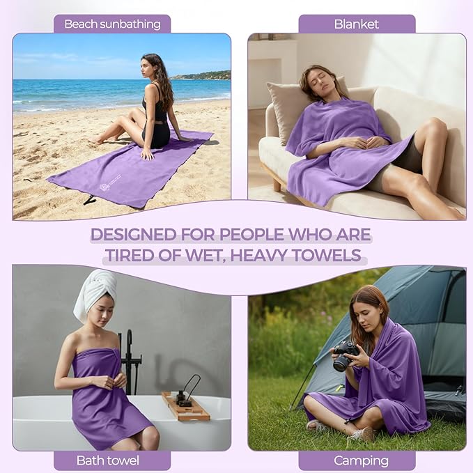 Microfiber Travel Towel, Soft Lightweight Quick Dry Towel, Super Absorbent Compact Travel & Sports & Beach Towels for Camping, Backpack, Gym, Swimming, Yoga, Hiking (Purple, XX Large)