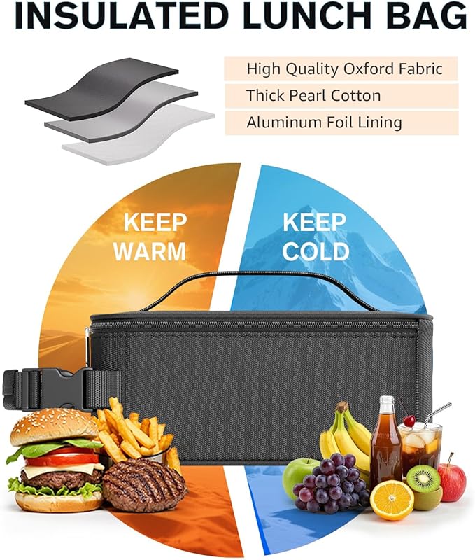 HowFly Small Lunch Box for Men- Small Insulated Snack Bag for Kid - Mini Cooler Bag Resuable Freezable Lunch Bags Thermal Lunchbox for Women Kids Work - Black