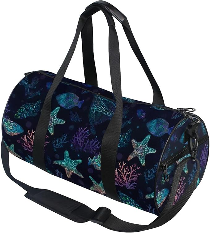 MNSRUU Sports Duffel Bags, Fluorescent Starfish Athletic Gym Bag Overnight Workout Travel Tote Luggage for Men Women Yoga