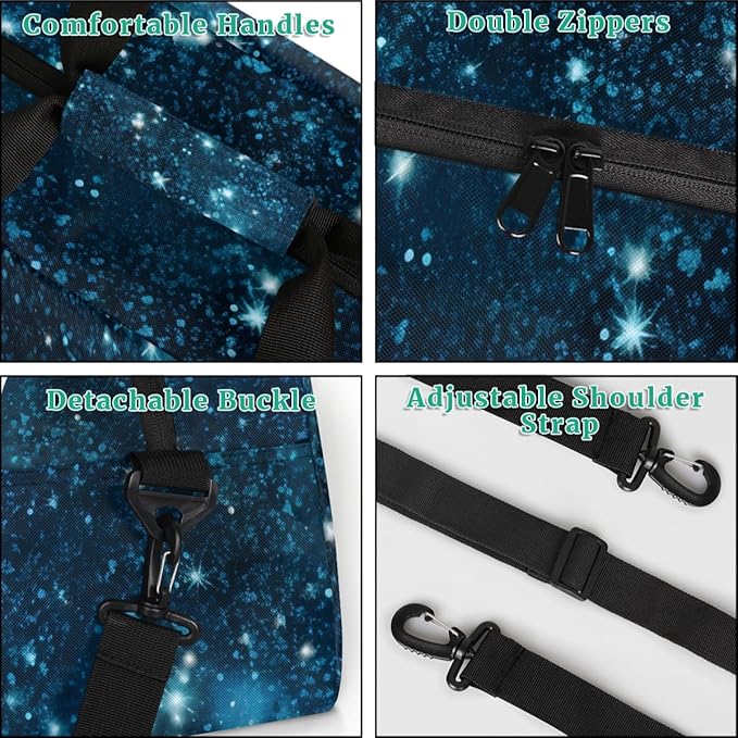 Magical Starry Night Gym Travel Duffle Bag for Women & Men with Front Zipper Pocket for Sports, Overnight, Weekender, Carry On,Workout & Dance Bag,Galaxy Stars,18.9 * 8.7 * 10.6 in