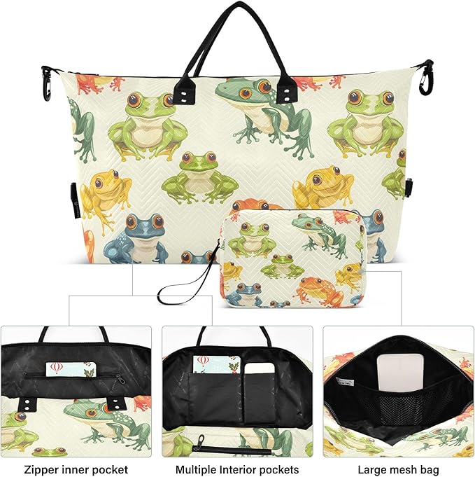Travel Duffle Bag, Rainbow Frogs Gym Bag with Storage Bag Weekender Overnight Bag for Men Women Trip Sports Yoga