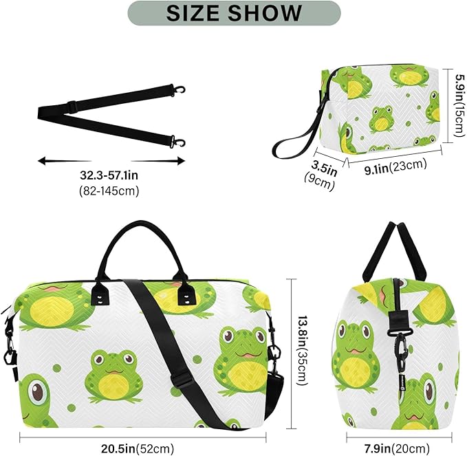 Travel Duffle Bag, Green Frog Gym Bag with Storage Bag Weekender Overnight Bag for Men Women Trip Sports Yoga
