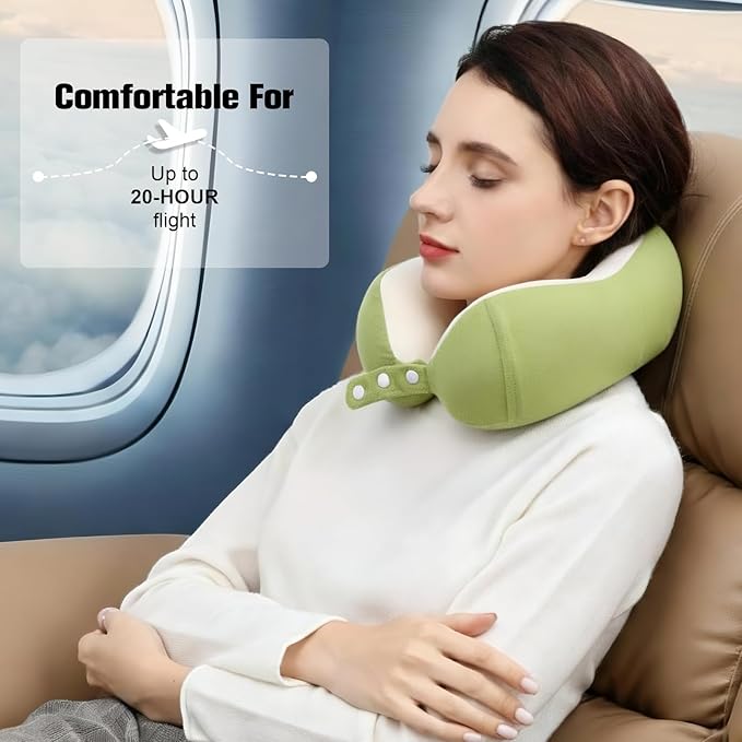 Neck Pillow for Traveling, Travel Pillows for Airplanes,100% Pure Memory Foam Travel Neck Pillow, Adjustable Flight Pillow, Portable Plane Accessories with Eye Mask, Earplugs, Carry Bag