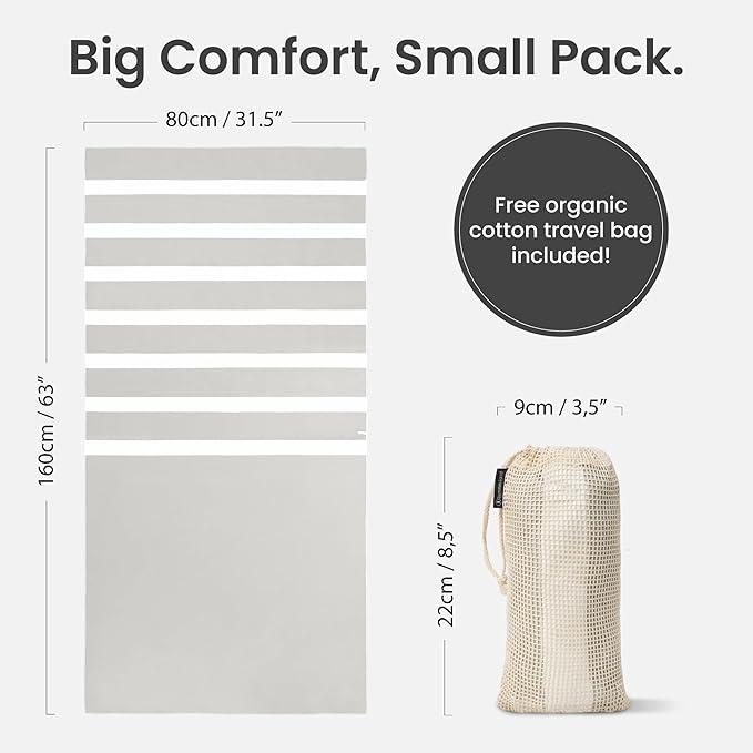 SummerSand Microfiber Beach Towel - Quick Dry, Sand Free - Compact and Lightweight for Travel - Recycled Materials - Travel Bag Included - Large Microfiber Towel (63x31.5in – Marble Sand)