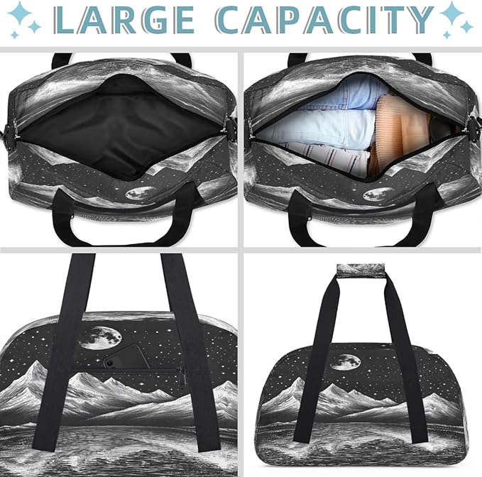 Travel Duffle Bag for travel duffle bag sports Girls Boys Kids Mountain Peak Moon Lscape Lightweight Overnight Sleepover Weekender Bags Small Dance Gym Sport Bag Teens Carry-On Size Workout Bag