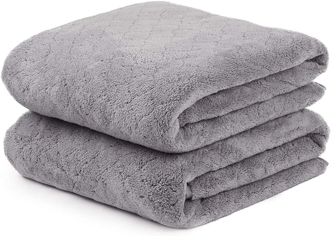 JML Microfiber Bath Towels, Oversized, Ultra Soft, Super Absorbent and Fast Drying, No Fading and Multipurpose Use for Sports, Travel, Fitness, SPA and Yoga (Coral Fleece - Grey, 30 in x 60 in)