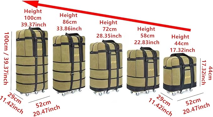 Expandable Extra Large Travel Canvas Duffel Bag with Wheels Lightweight Traveling Foldable Suitcase (Black Canvas, XL - 6 wheels)