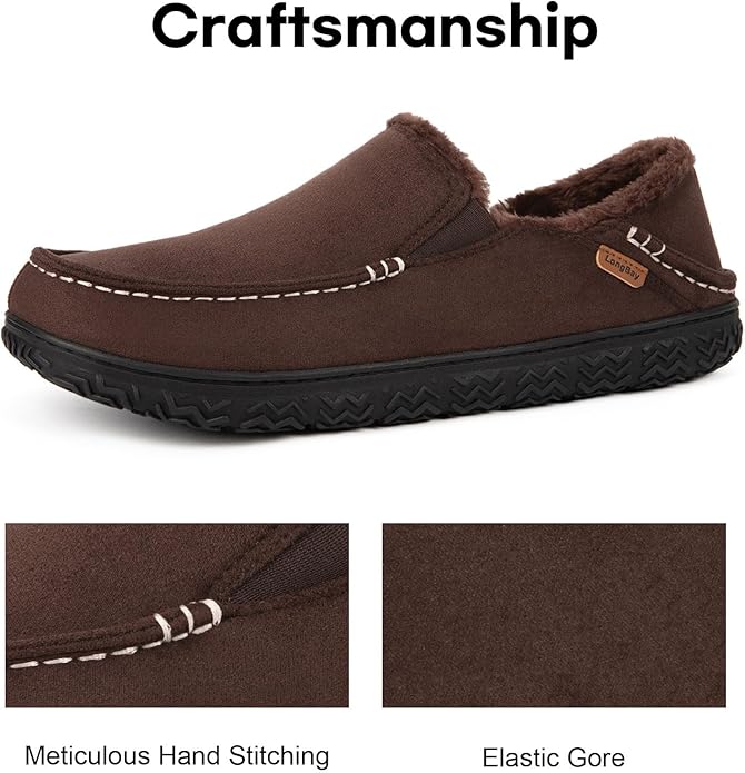 LongBay Men's Moccasin Slippers Comfy Warm Memory Foam House Shoes Winter for Indoor Outdoor