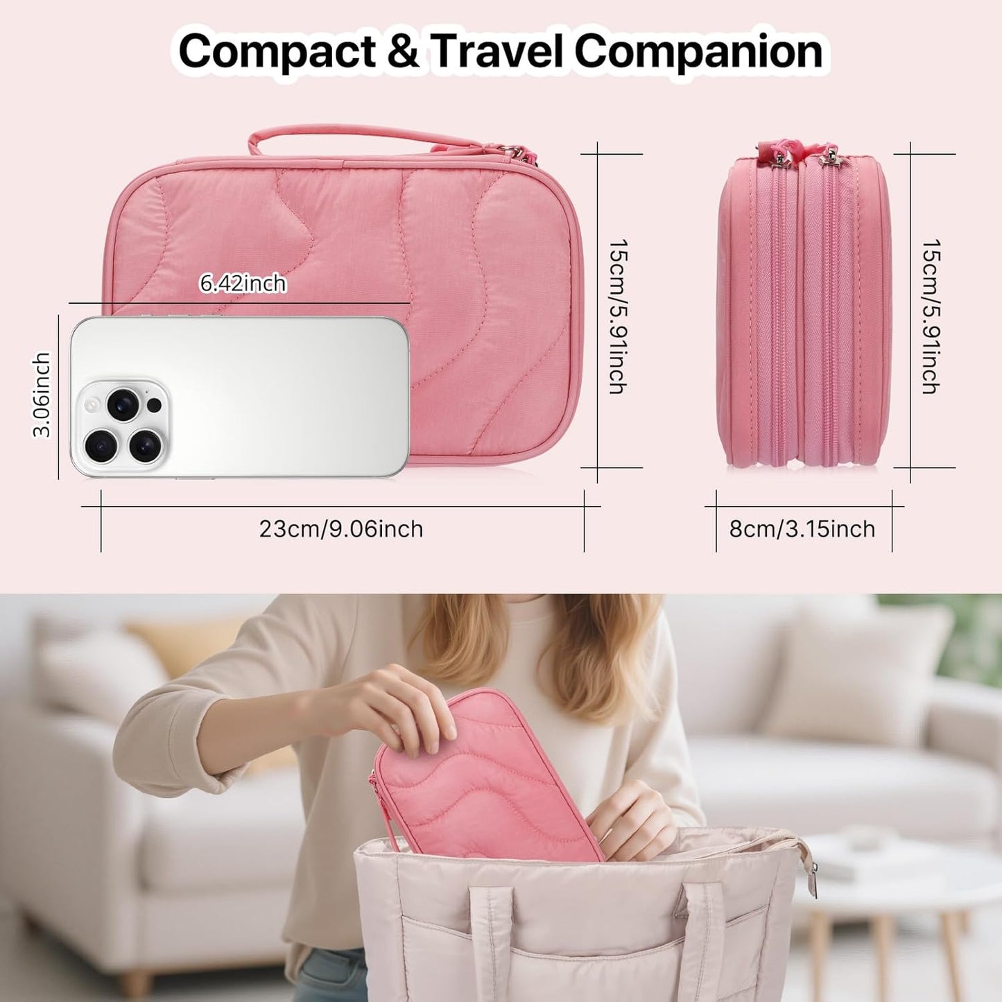 Skycase Tech Pouch - Lightweight Electronics Organizer Travel Case, Double Layers Travel Cable Organizer, All-in-One Storage Bag for Charger, Cord, Phone, Flash Drive, Accessories