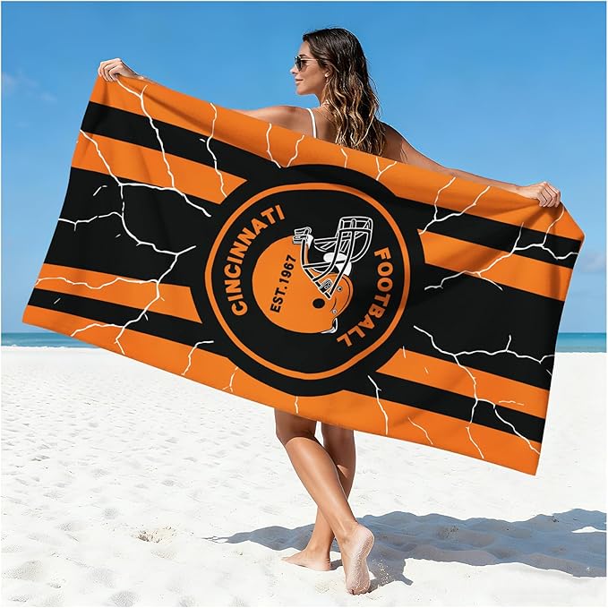 Football Fan Thin Lightweight Microfiber Beach Towel Themed Oversized Men Him Boyfriend Bf Husband Bengals Team Unique Valentines White Elephant Gag Weird Novelty Stuff Present