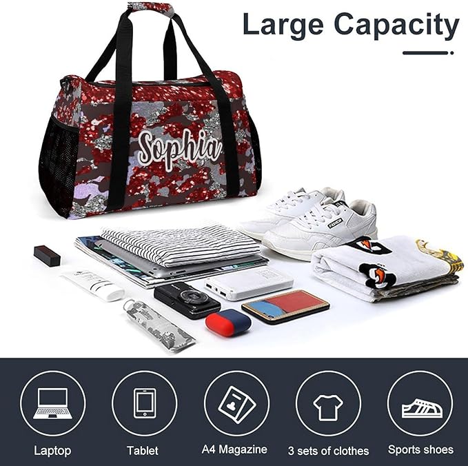 Shoe Bag Red Brown Camo Glitter Print Travel Bags Lightweight Duffel Bag Gym Dance Sport Perform Training for Teens Women Men Gym Bags