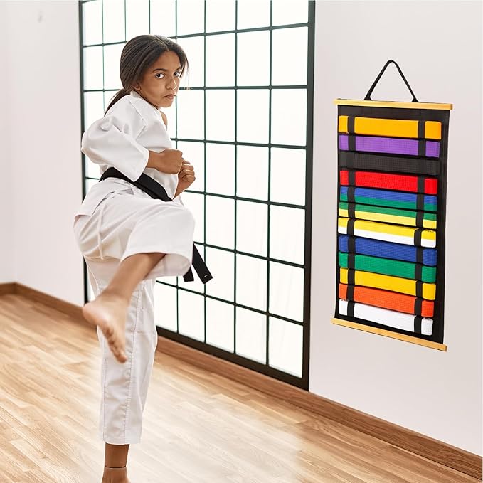 12 Belts Karate Belt Display Rack, Felt Taekwondo Belt Display, Martial Art Belt Display Holder for Martial Art Learner