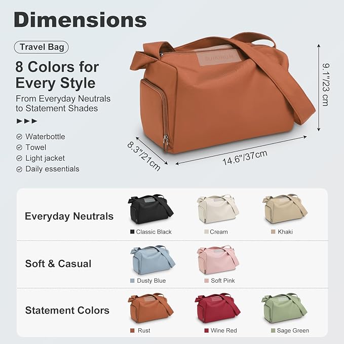 Women's Mini Gym Bag Crossbody, Everyday Sling Duffel with Shoe Compartment & Wet Pocket, Water-Resistant Travel Bag, Rust Orange