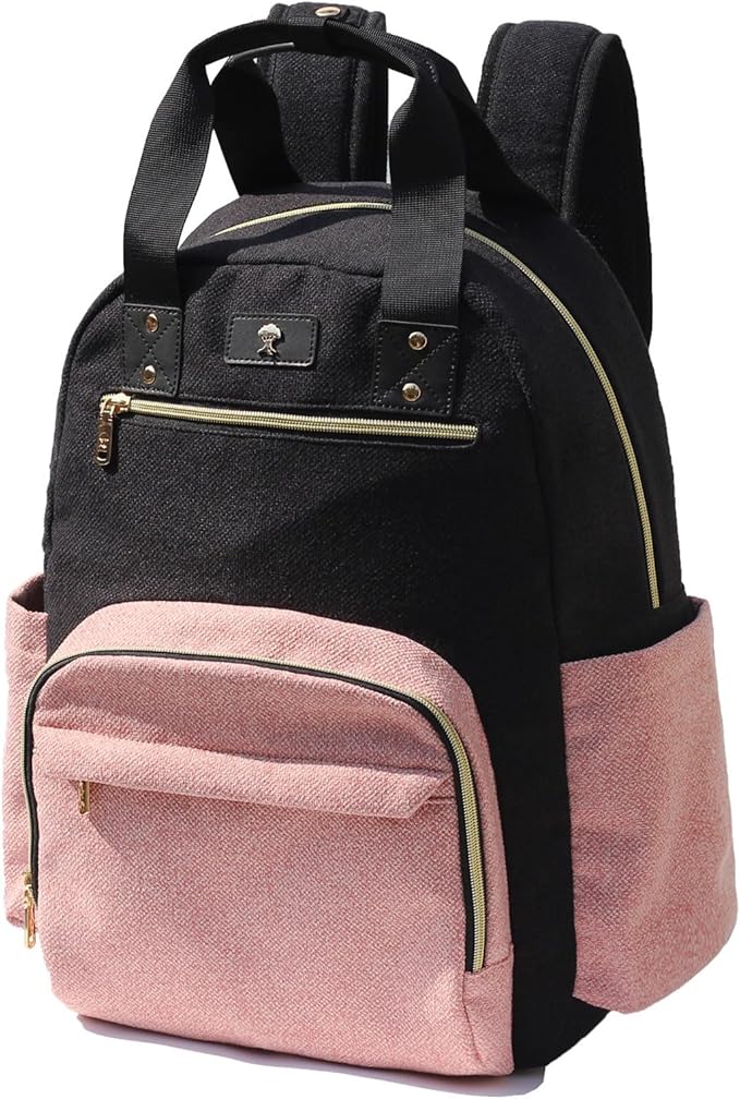 Diaper Bag Backpack, Large Capacity Multifunction Baby Essentials Fashion Travel Pack Linen Canvas office Laptop Bag (Linen Pink)