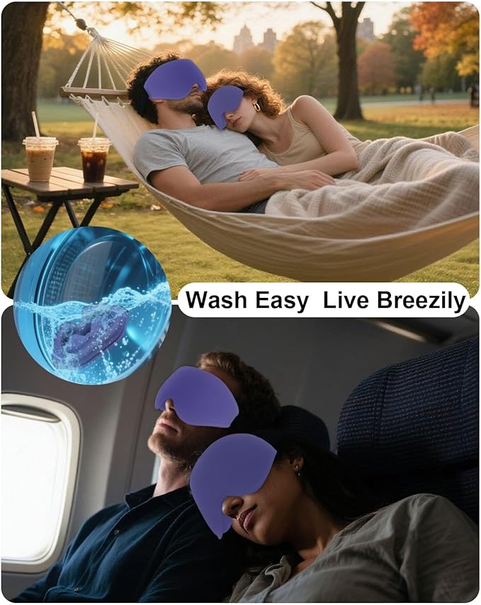 Sleep Mask for Women Men, Machine Washable, Pressure-Free Temple and Nose Space, 3D Ventilated Contour (Blue)
