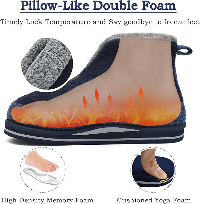 KuaiLu Mens House Slippers Booties Cozy Memory Foam Boots Warm Plush Lining Winter Felt Home Bedroom Slipper Socks Indoor Outdoor Non-Slip Shoes