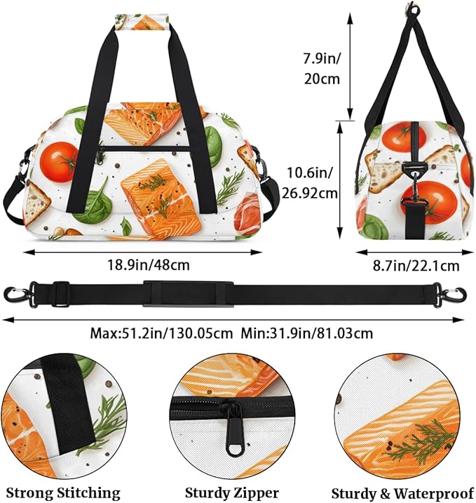 Food - Salmon (1) Kids-Duffel-Bags Gymnastics Dance Bag Carry-On Overnight Travel Gym Lightweight Dance Sports Bags For Girls Boys Kids，