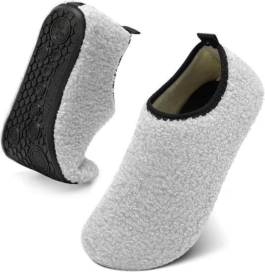 QFH Womens & Mens Cozy House Slippers - Portable Travel Shoes with Flexible Rubber Sole & Soft Velvet Lining