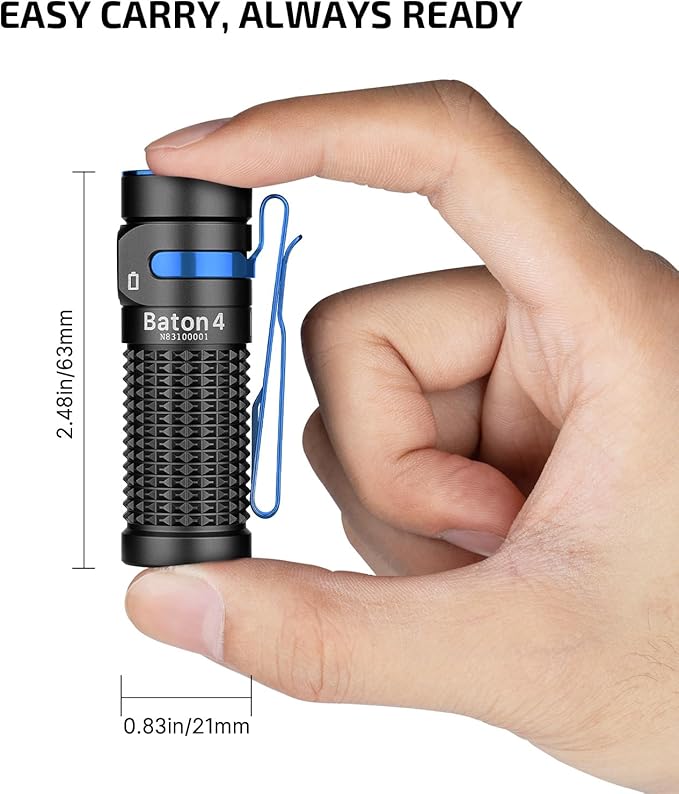 OLIGHT Baton4 Rechargeable EDC Flashlight, Bright Small Flashlight 1300 Lumens with MCC Charging Cable, IPX8 Waterproof, Multiple Modes Pocket Light for Home, Camping, and Emergencies (Black)