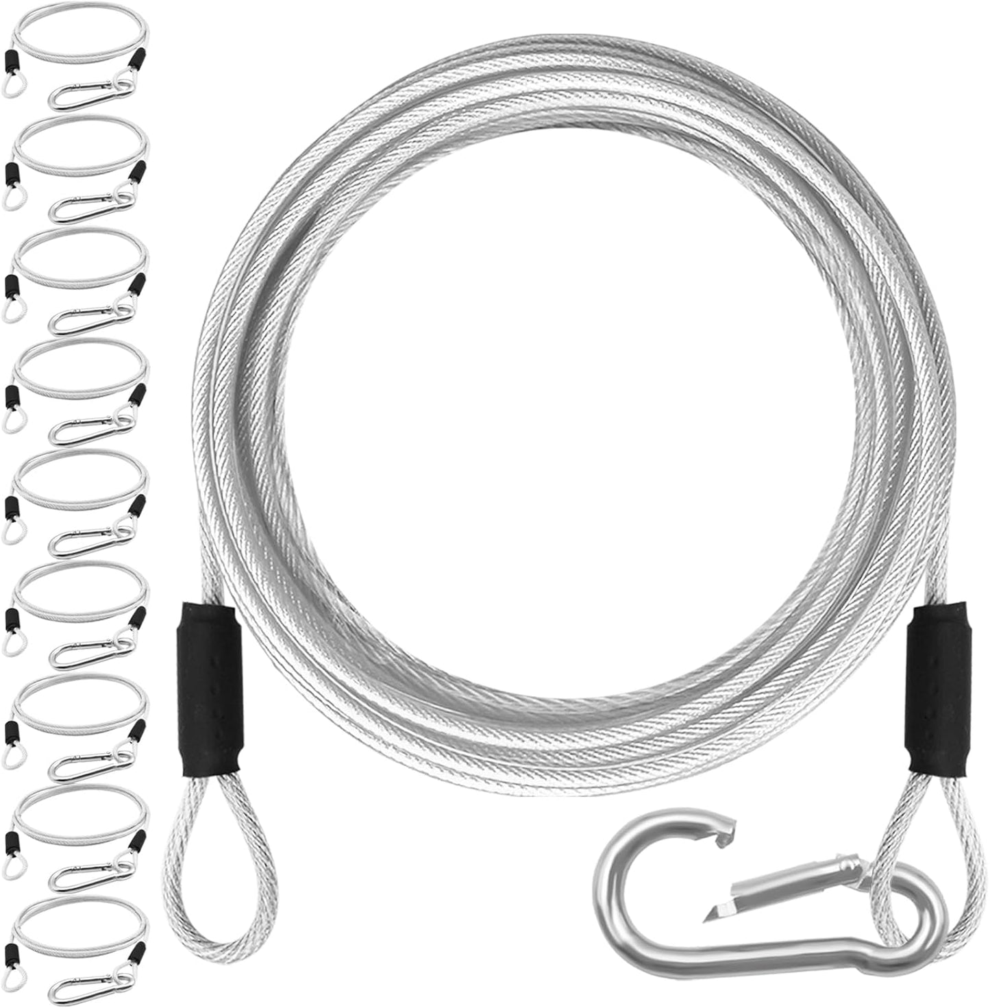 1/8 inch Stainless Steel Security Cable with Hooks 2.6 FT Luggage Lock Security Cable with Loops（10Pack ）